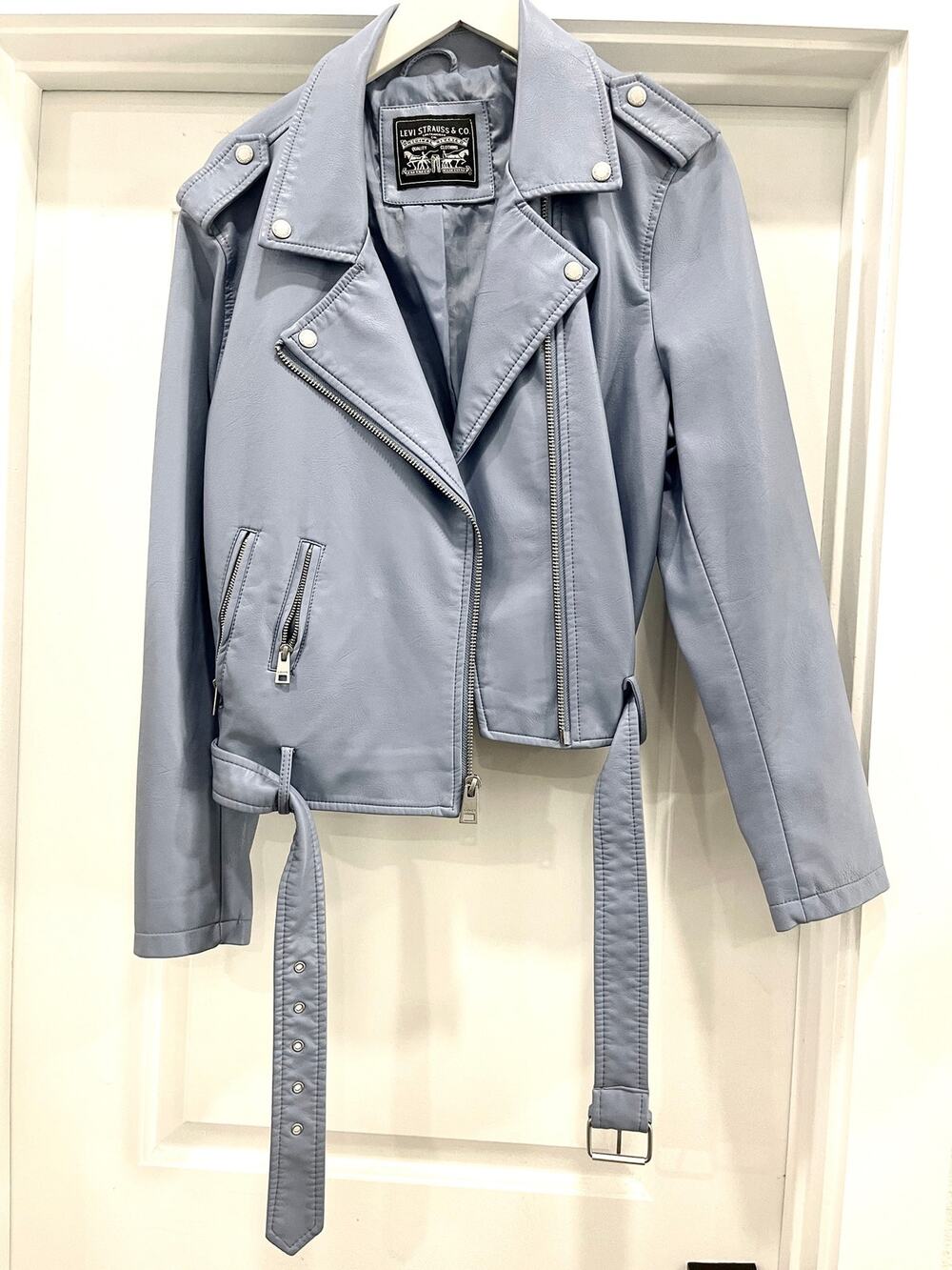 Levi Strauss & Co Light Blue Pleather Moto Jacket